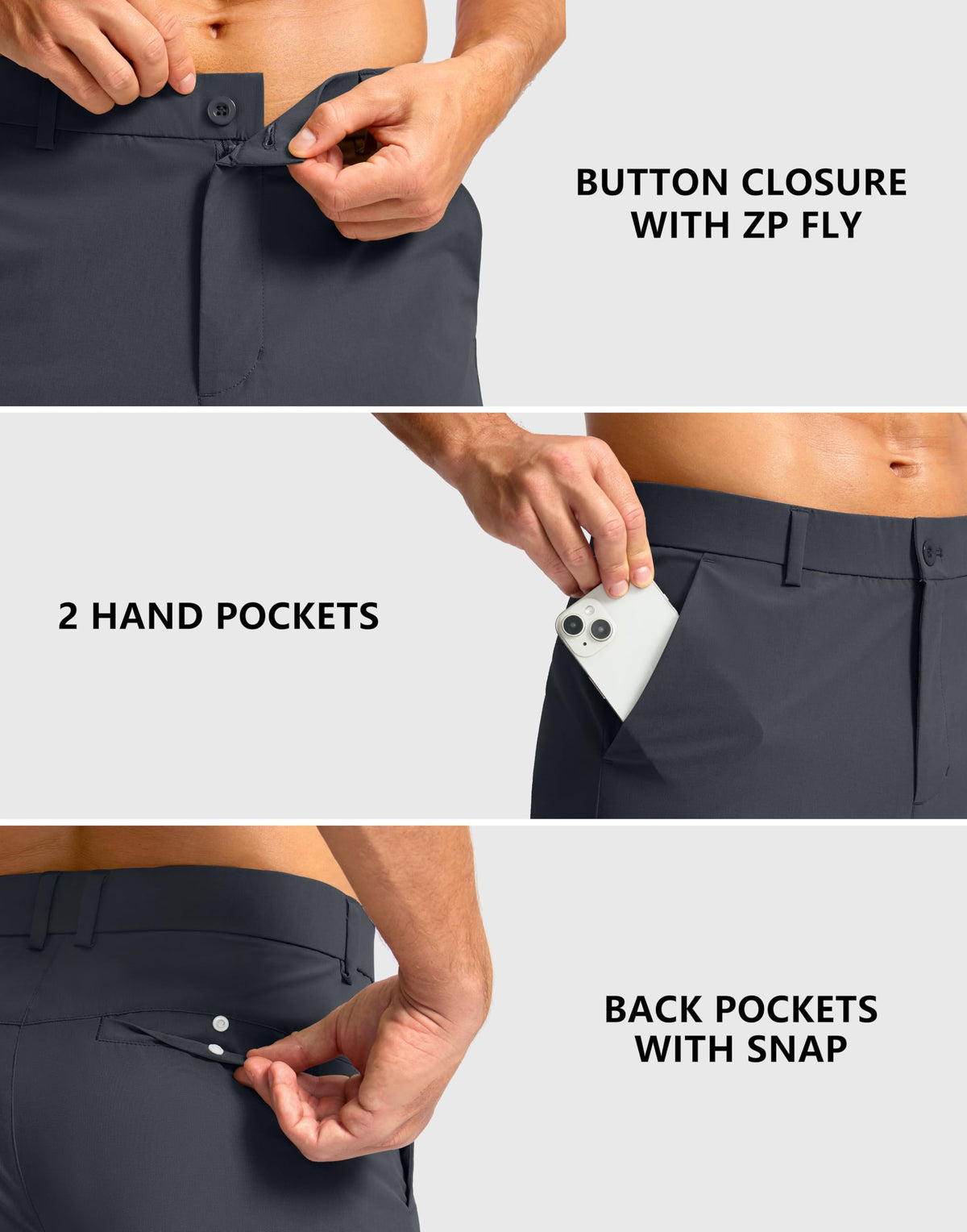 Soothfeel shorts side pocket open demonstrating convenient tees