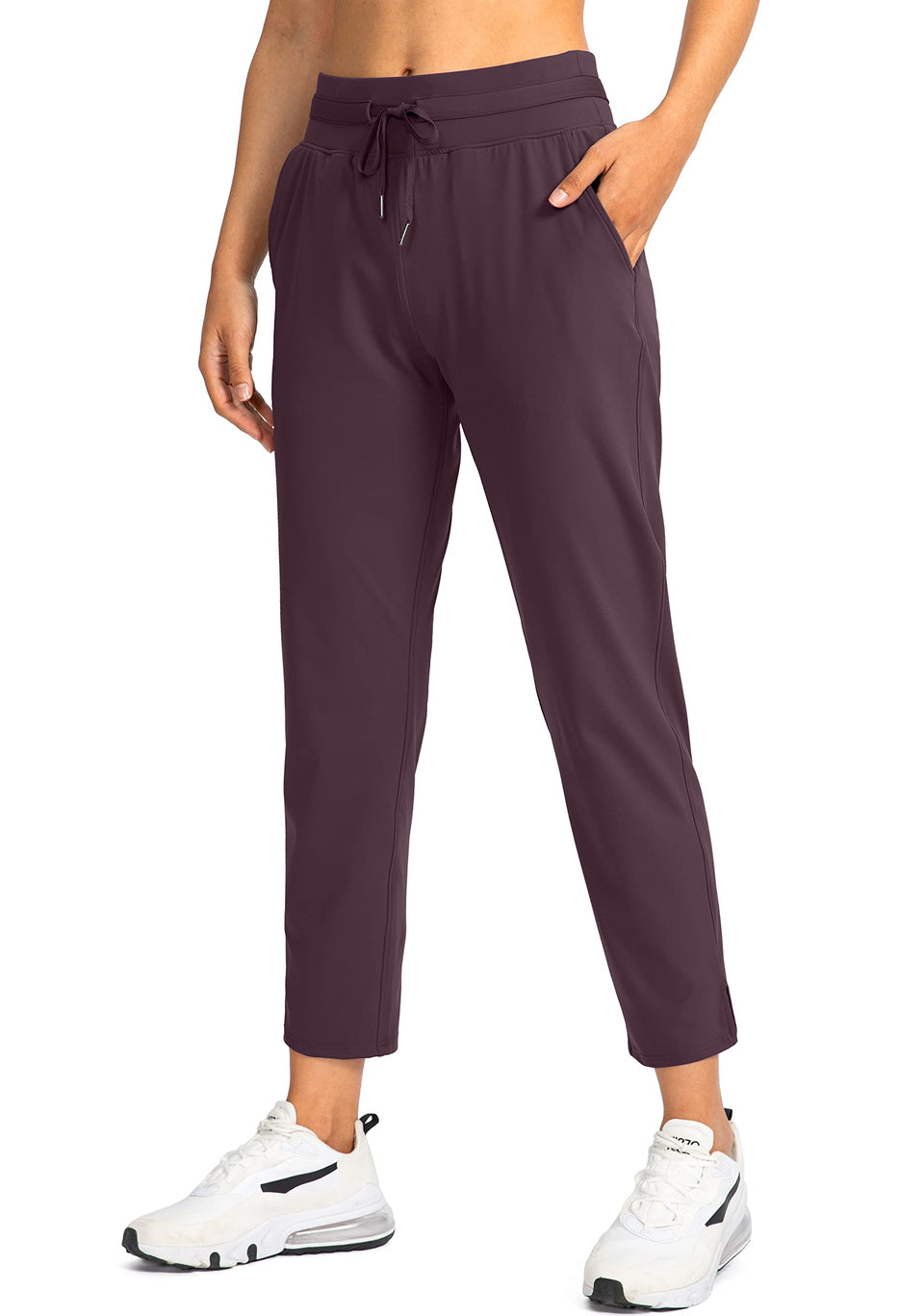 Soothfeel women's 4-pocket pants front view in wine with versatile 7/8 stretch