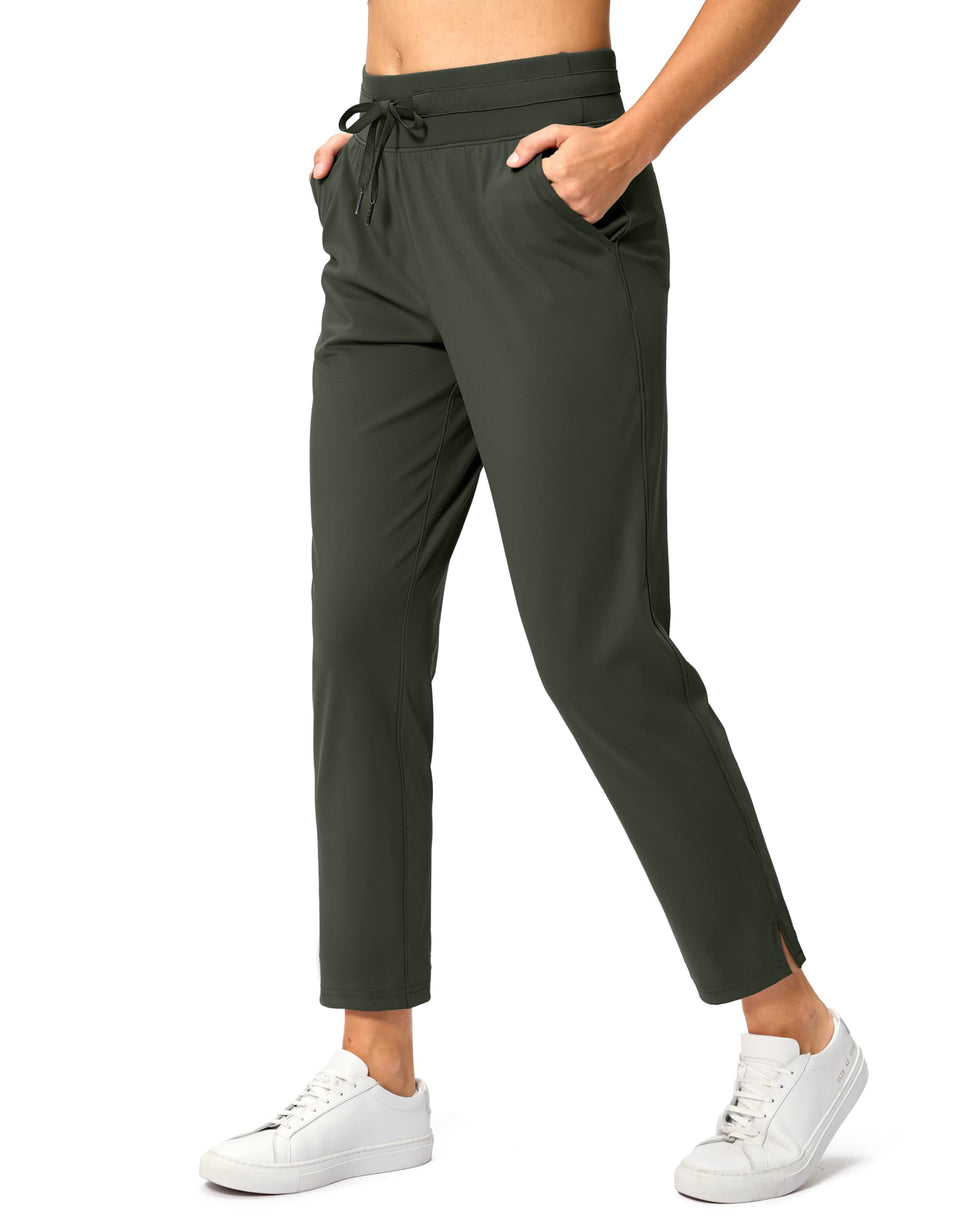 Soothfeel women's pants with 4 pockets in olive green, full view for versatile everyday wear.