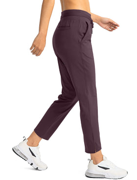 Soothfeel women's 4-pocket pants side view in wine for travel-ready style