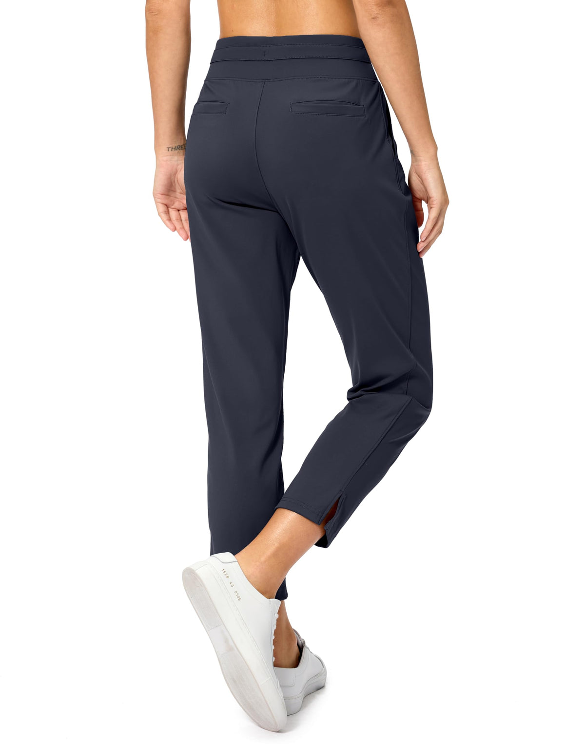 Soothfeel high-waisted pants with adjustable drawstring, close-up for flexible fit.