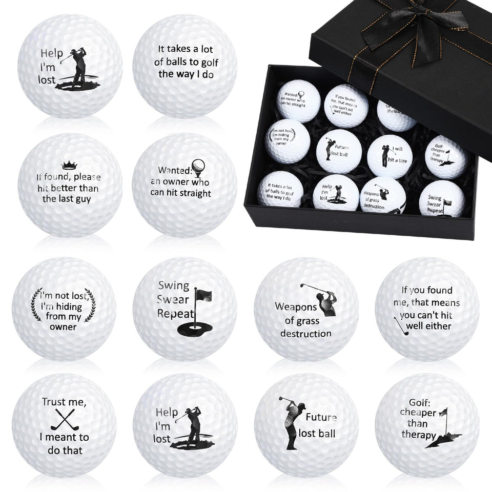 Soulchen 12-piece funny golf balls gift set in a sleek black box