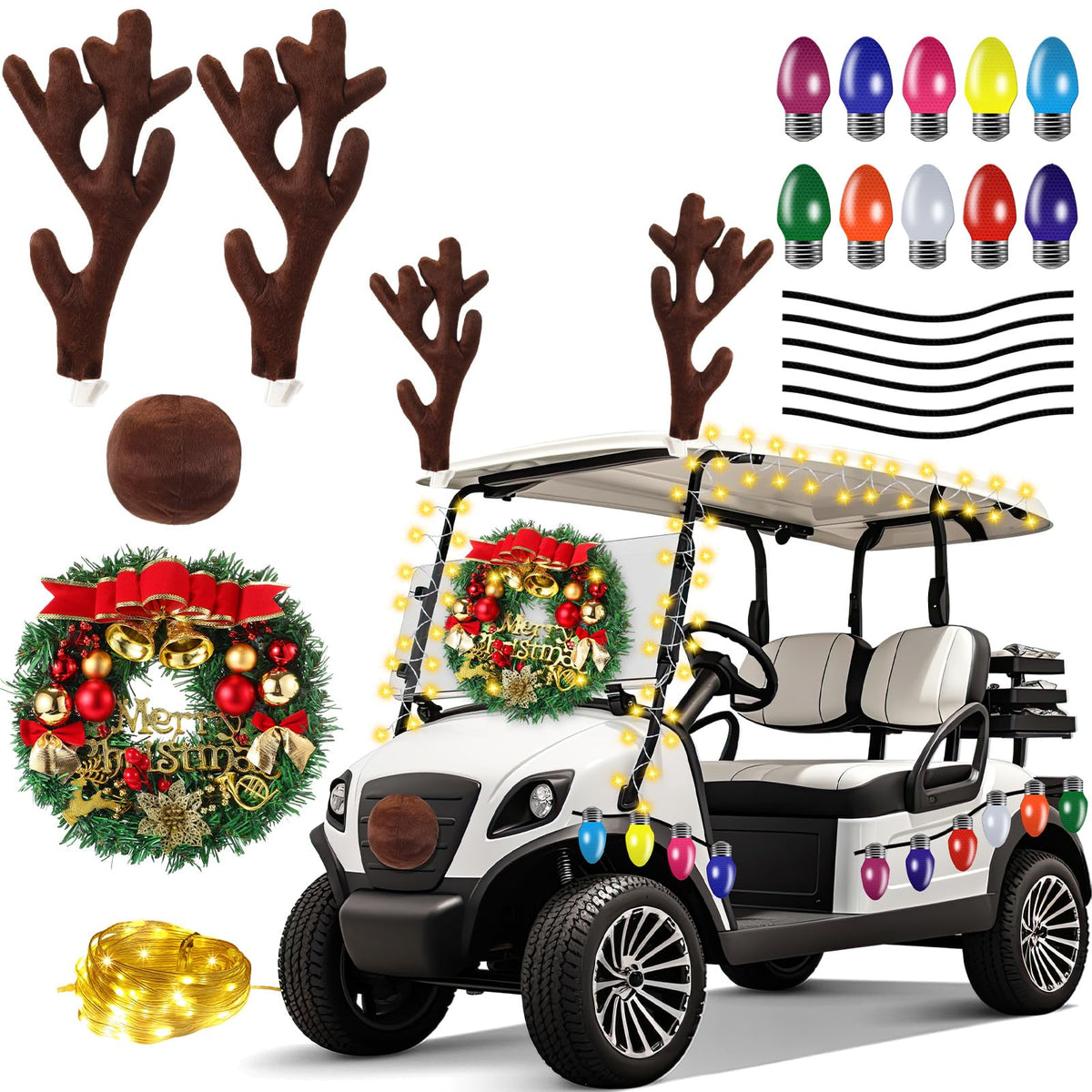 Soulchen Christmas antler decor for golf cart adds festive flair.