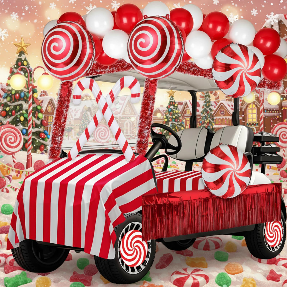 Soulchen Christmas golf cart candy canes balloons brighten parades