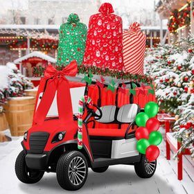 Soulchen Christmas golf cart candy-canes balloons brighten events and create a cheerful parade vibe.