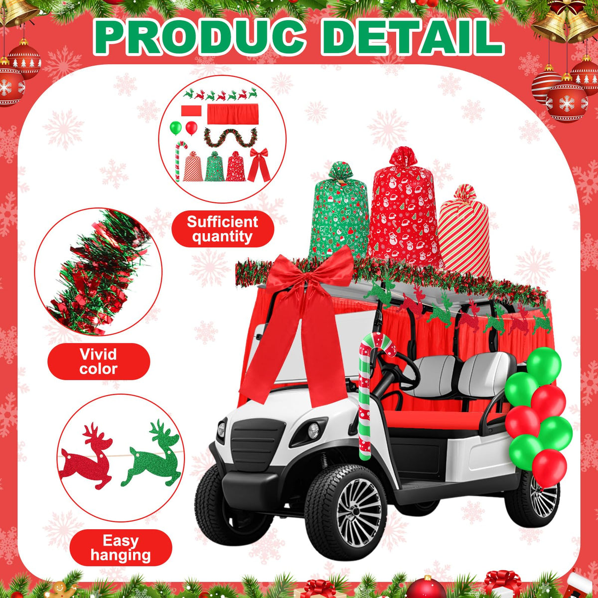 Soulchen Christmas golf cart red-banner communicates holiday spirit and catches attention during parades.
