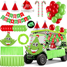 Soulchen green and red candy cane balloons add festive flair to golf cart parades.