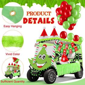 Soulchen green tablecloth grounds the Christmas decor on a golf cart.