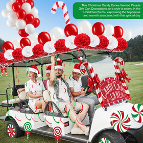 Soulchen red tinsel garlands frame the cart with Christmas sparkle