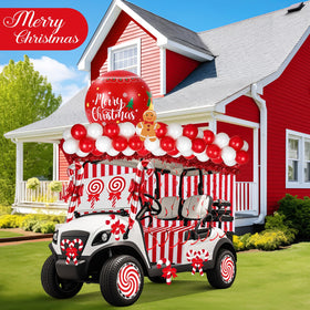 Soulchen tinsel garlands add sparkle along the golf cart.