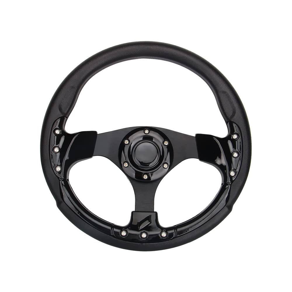 Spaorcco 12.5-inch steering wheel front view shows universal fit and sleek black finish.