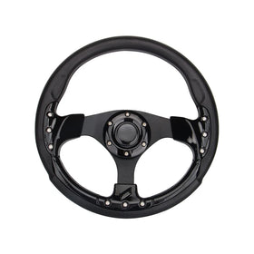 Spaorcco 12.5-inch steering wheel front view shows universal fit and sleek black finish.