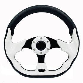 Spaorcco 12.5-inch white steering wheel on Club Car DS offers improved grip and style.
