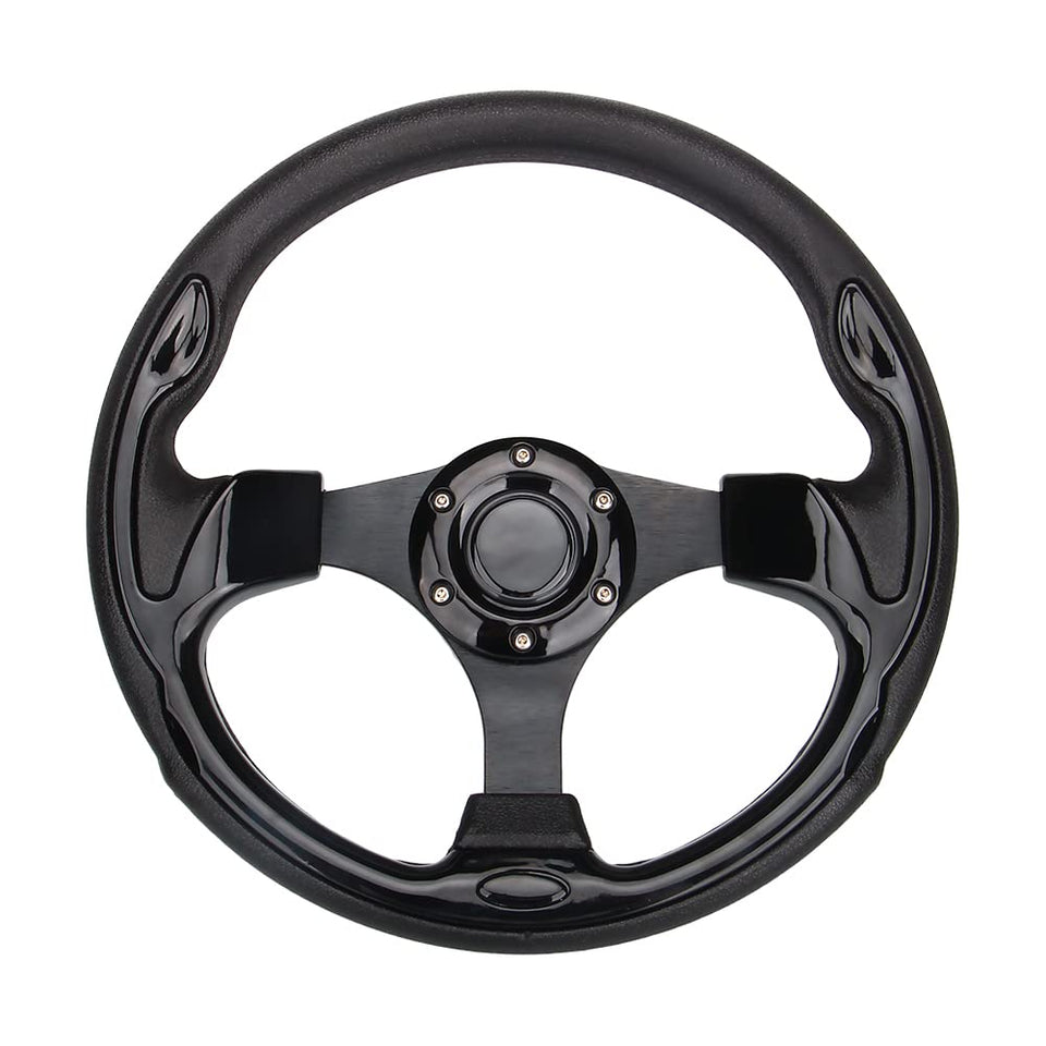 Spaorcco 12.5-inch bright black steering wheel front view with race-style grip for steady control.