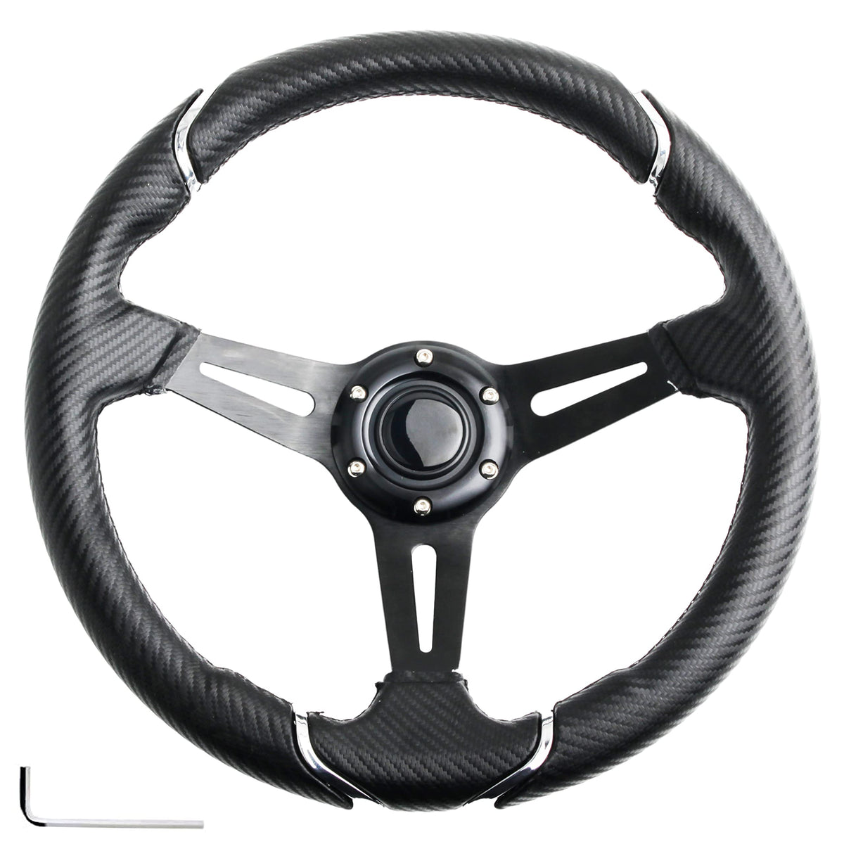 Spaorcco 14-inch carbon fiber steering wheel closeup with premium grip and finish