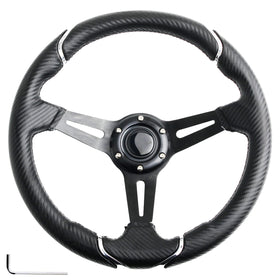 Spaorcco 14-inch carbon fiber steering wheel closeup with premium grip and finish