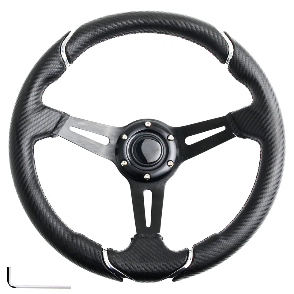 Spaorcco 14-inch carbon fiber steering wheel closeup with premium grip and finish