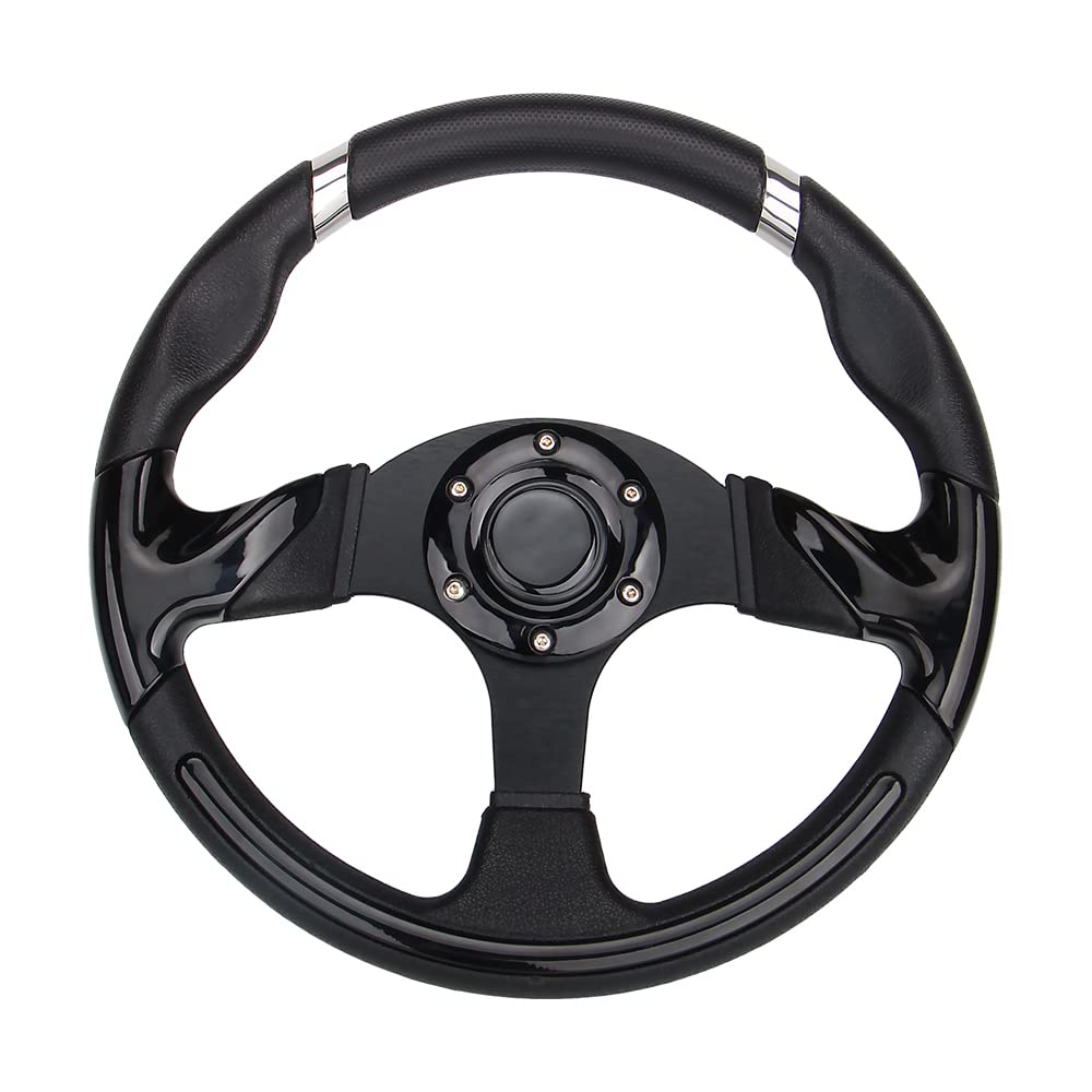 Spaorcco black chrome golf cart steering wheel with ergonomic grip for comfort.