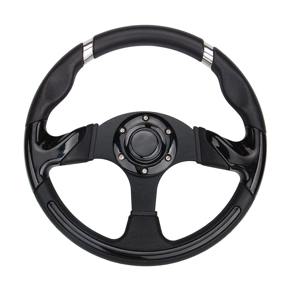 Spaorcco black chrome golf cart steering wheel with ergonomic grip for comfort.