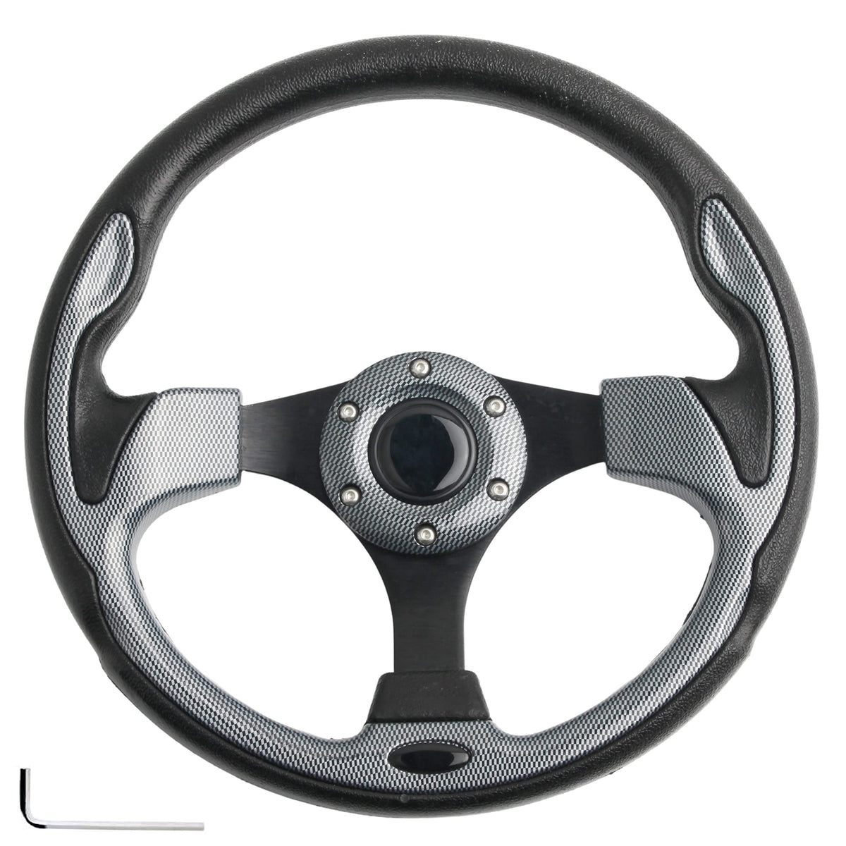 Spaorcco black spokes steering wheel front view with premium grip.