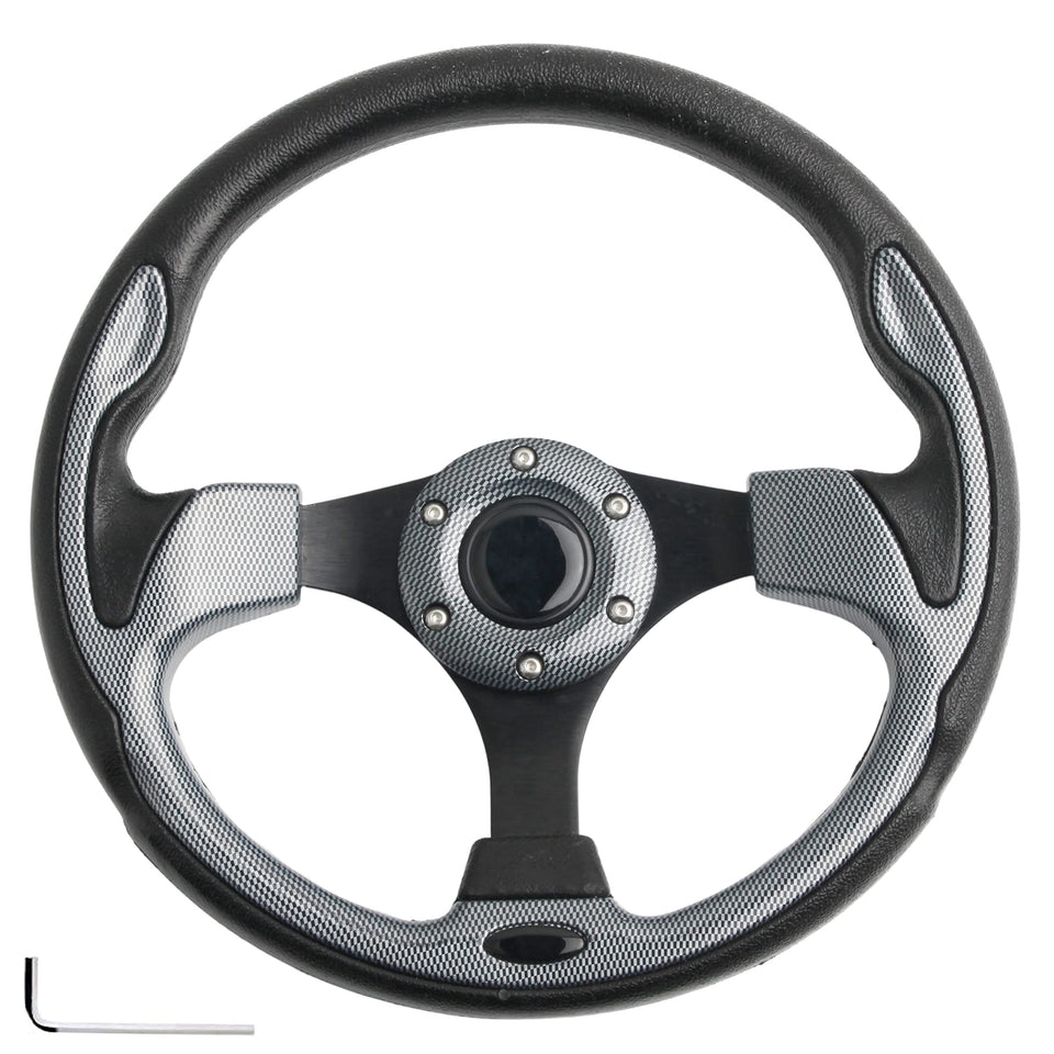 Spaorcco black spokes steering wheel front view with premium grip.