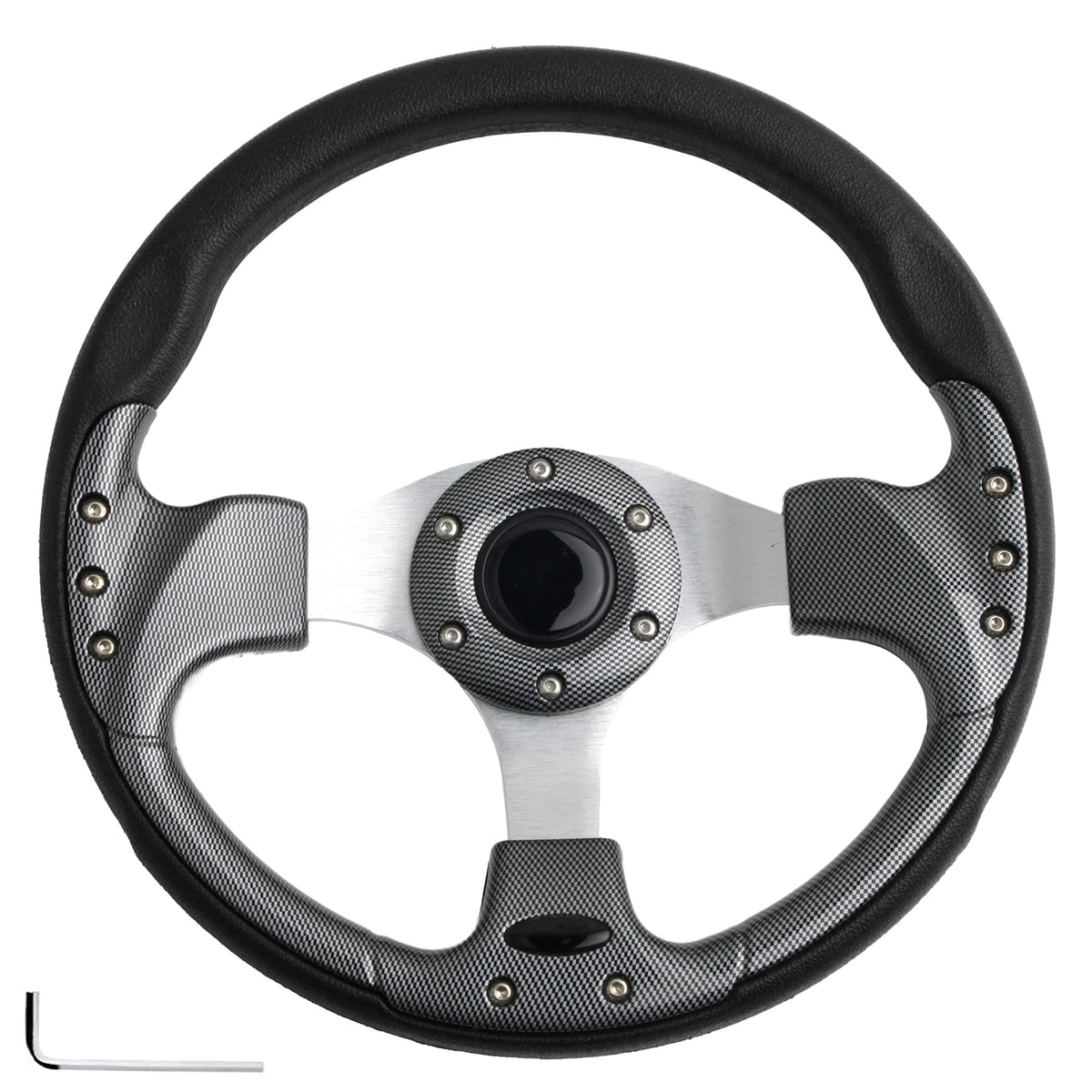 Spaorcco universal 12.5-inch steering wheel with carbon fiber texture for improved grip.