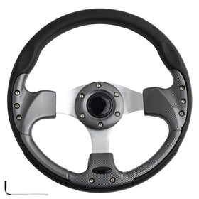 Spaorcco universal 12.5-inch steering wheel with carbon fiber texture for improved grip.