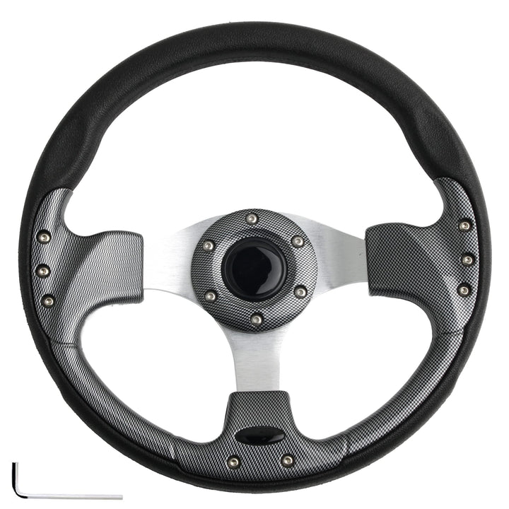 Spaorcco universal 12.5-inch steering wheel with carbon fiber texture for improved grip.