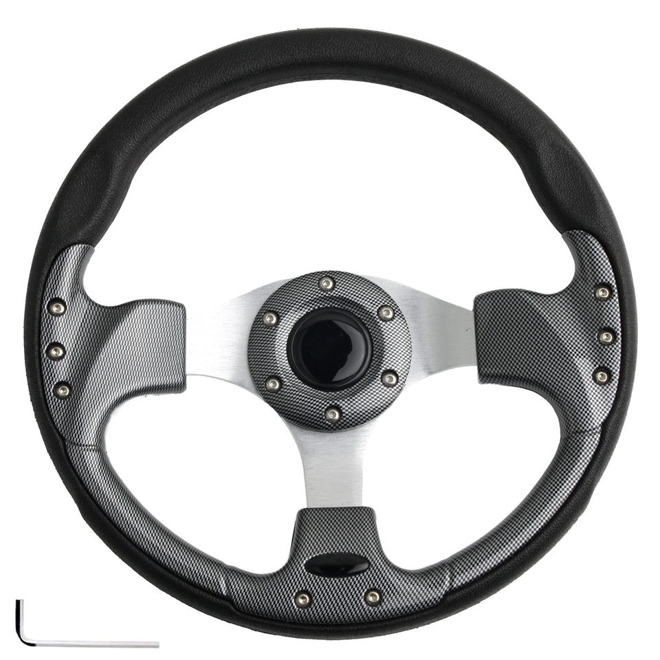 Spaorcco universal 12.5-inch steering wheel with carbon fiber texture for improved grip.