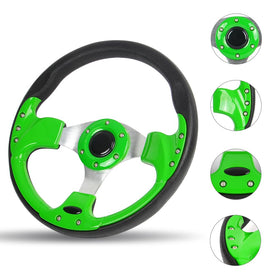 Spaorcco universal steering wheel lime green brushed aluminum spokes close-up shows durability