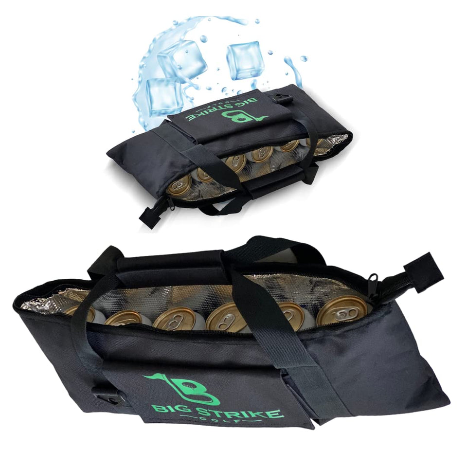 Sparkly Strike Big Strike cooler slides into the side pocket for quick access on the course.