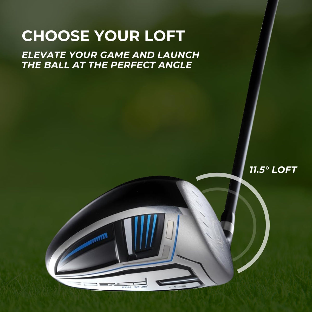 Left-handed Speed System Golf driver offers comfortable setup and accuracy.