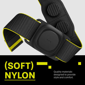Find My compatible TagMe tracker mounted on the strap.