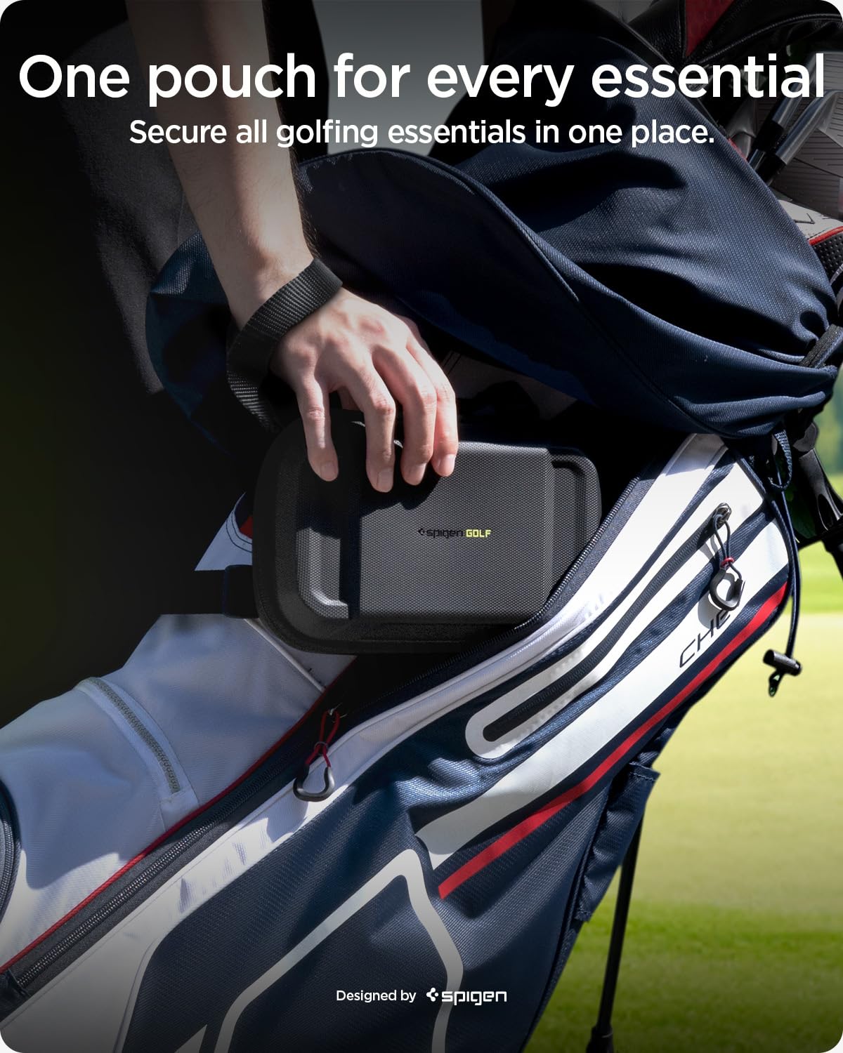 Spigen golf organizer pouch rangefinder-phone keeps essentials within easy reach.