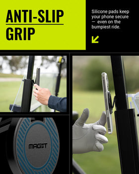 Spigen MAG-iT silicone grip pads stabilize your phone on bumpy cart paths.