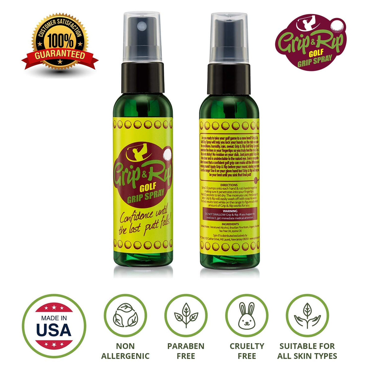 SPIN IT GRIPPING SOLUTION Grip N Rip spray mist coats gloves for enhanced tack.