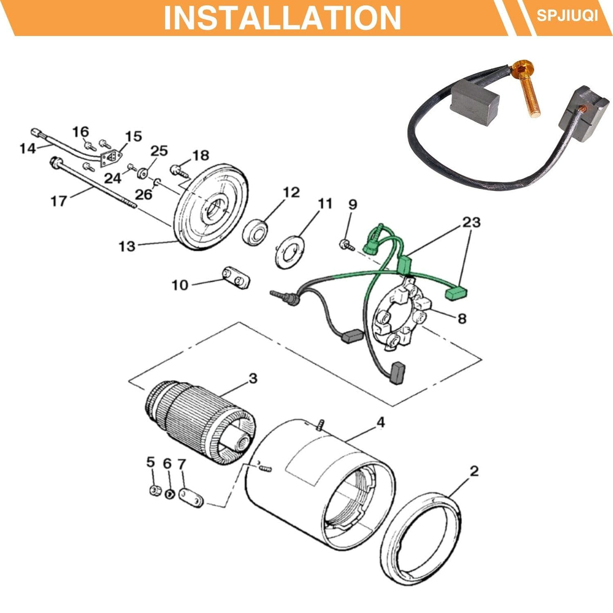 SPJIUQI JU2-H1801-20-00 for Hitachi 2.6KW motor boosts reliability.