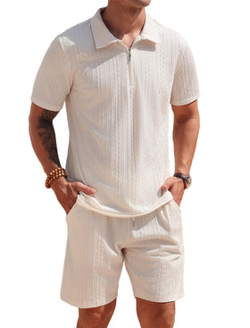 SPKPKEY men's beige 2-piece set top and shorts for all-day comfort.
