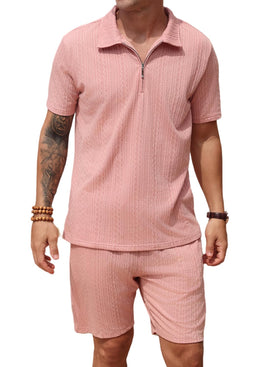 SPKPKEY men's knit polo shirt pink, breathable fabric for hot days