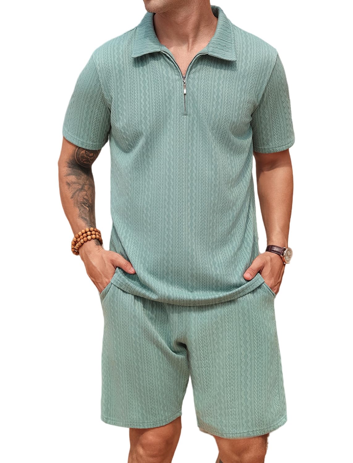 SPKPKEY men's polo shirt front view in green, ideal for easy summer styling.
