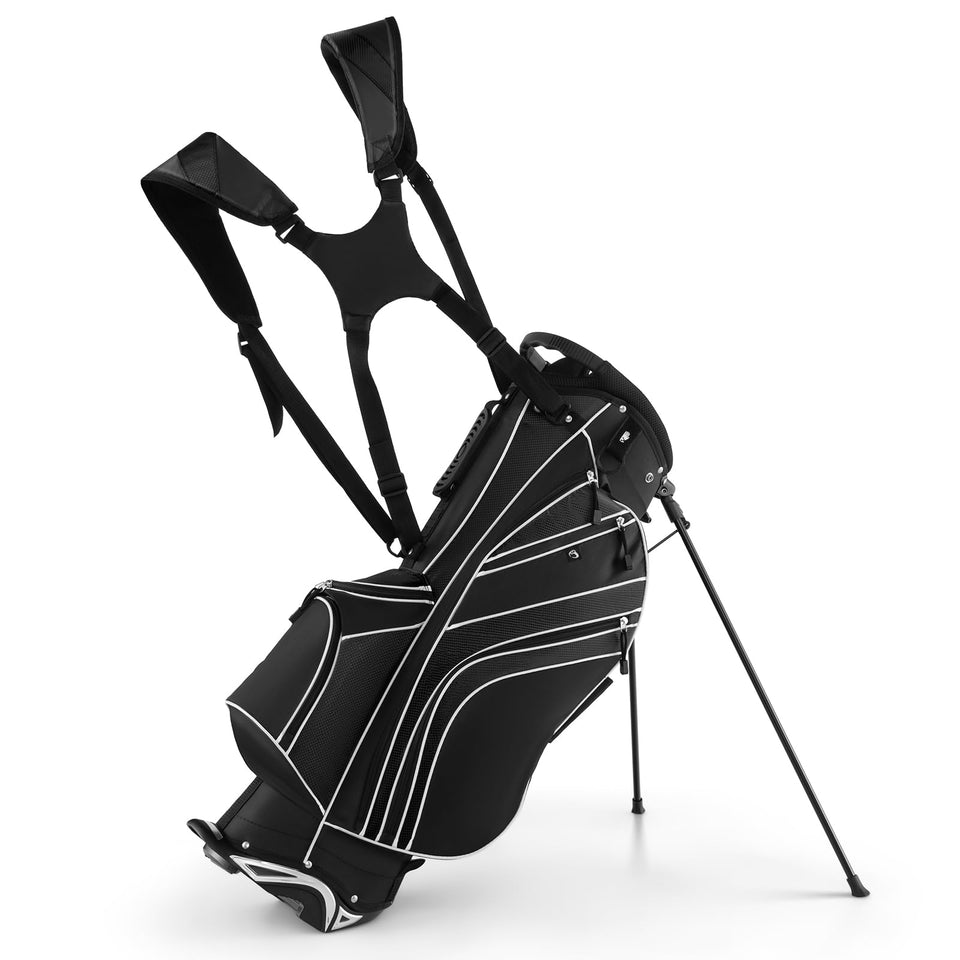 SPORFIT golf stand bag with 6-way dividers keeps clubs organized on the course.