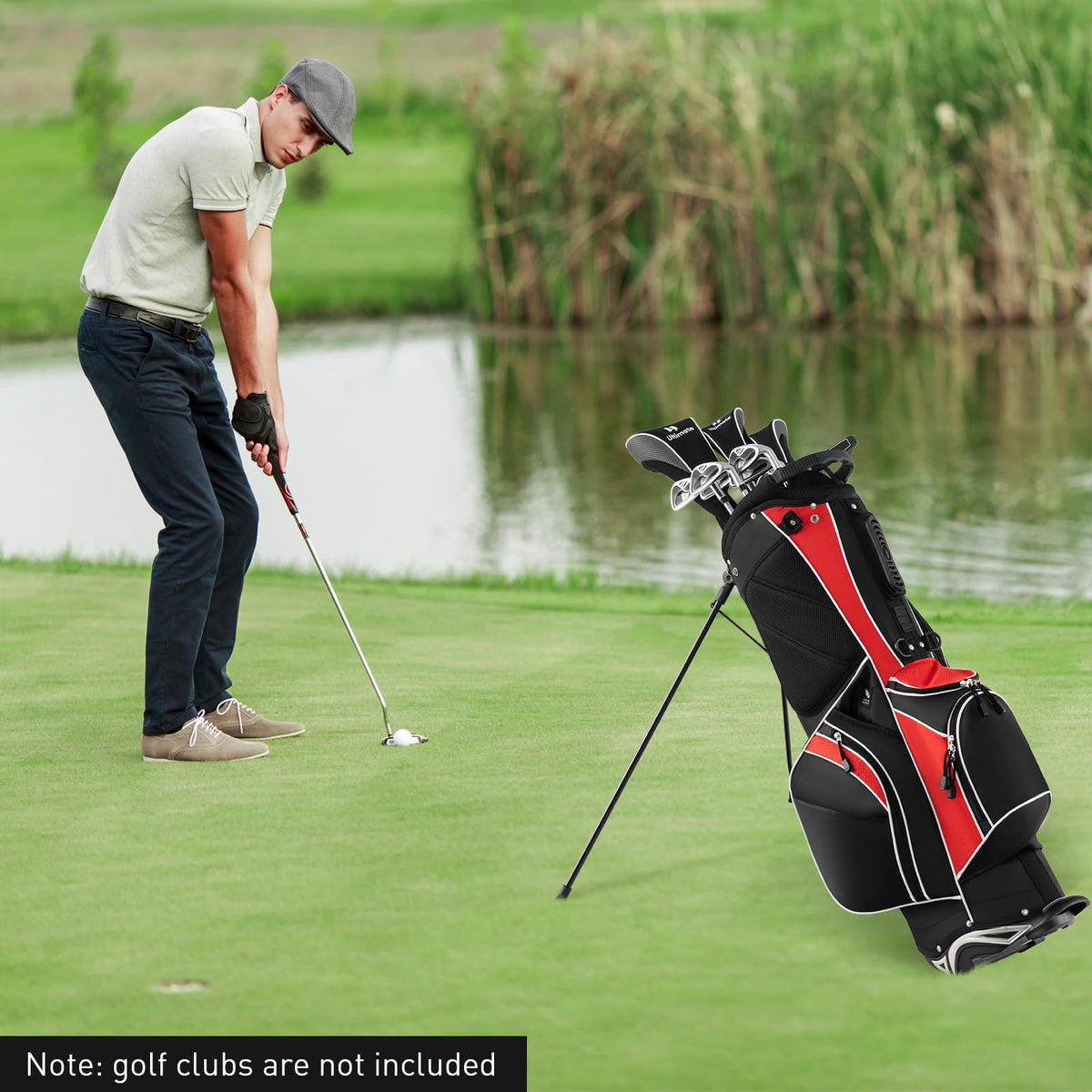 SPORFIT golf stand bag with 8 pockets keeps tees, balls, and snacks close at hand.