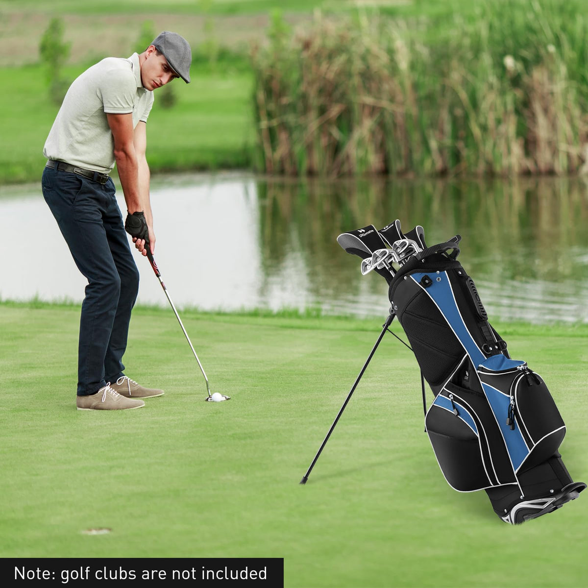 SPORFIT stand bag with 8 pockets keeps tees, balls, and accessories within reach