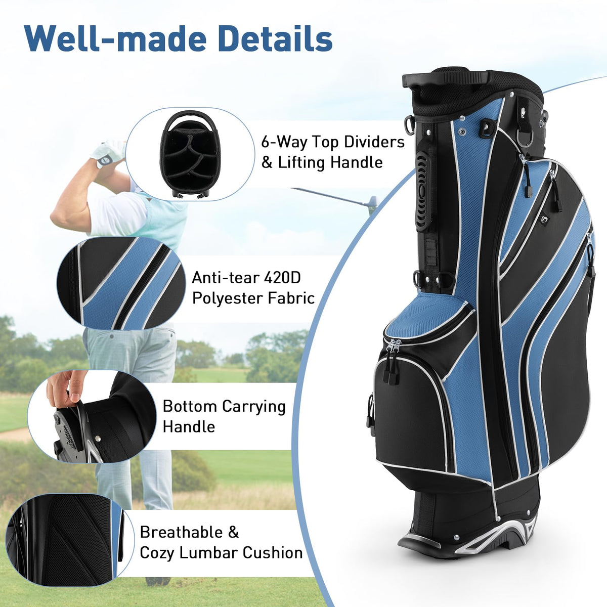 SPORFIT stand bag features lift-assist handles for effortless loading