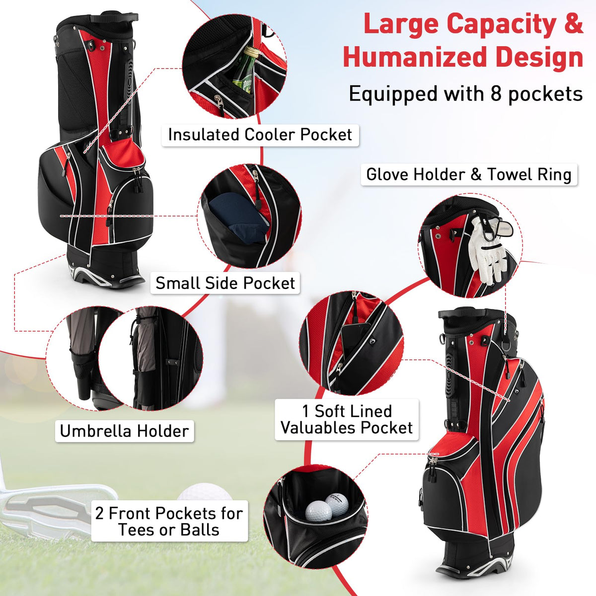 SPORFIT stand bag is lightweight at 5.5 lbs, easing transport between tees.
