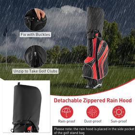 Protective rain hood shields clubs from dust and moisture.