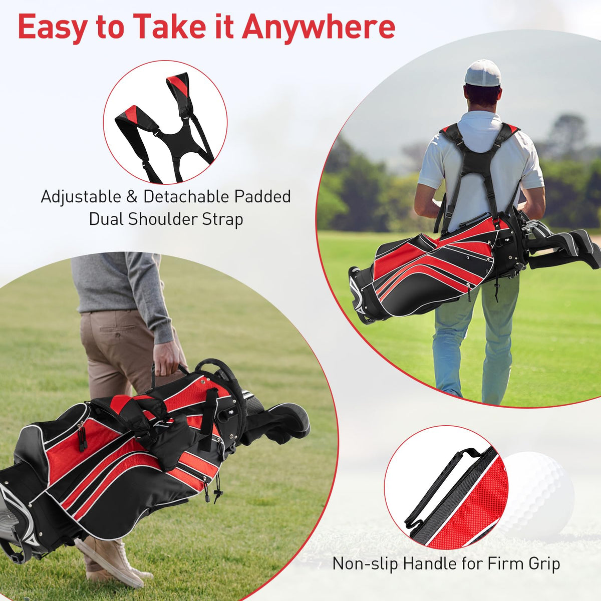 Retractable legs with non-slip pads stabilize the bag on uneven turf.