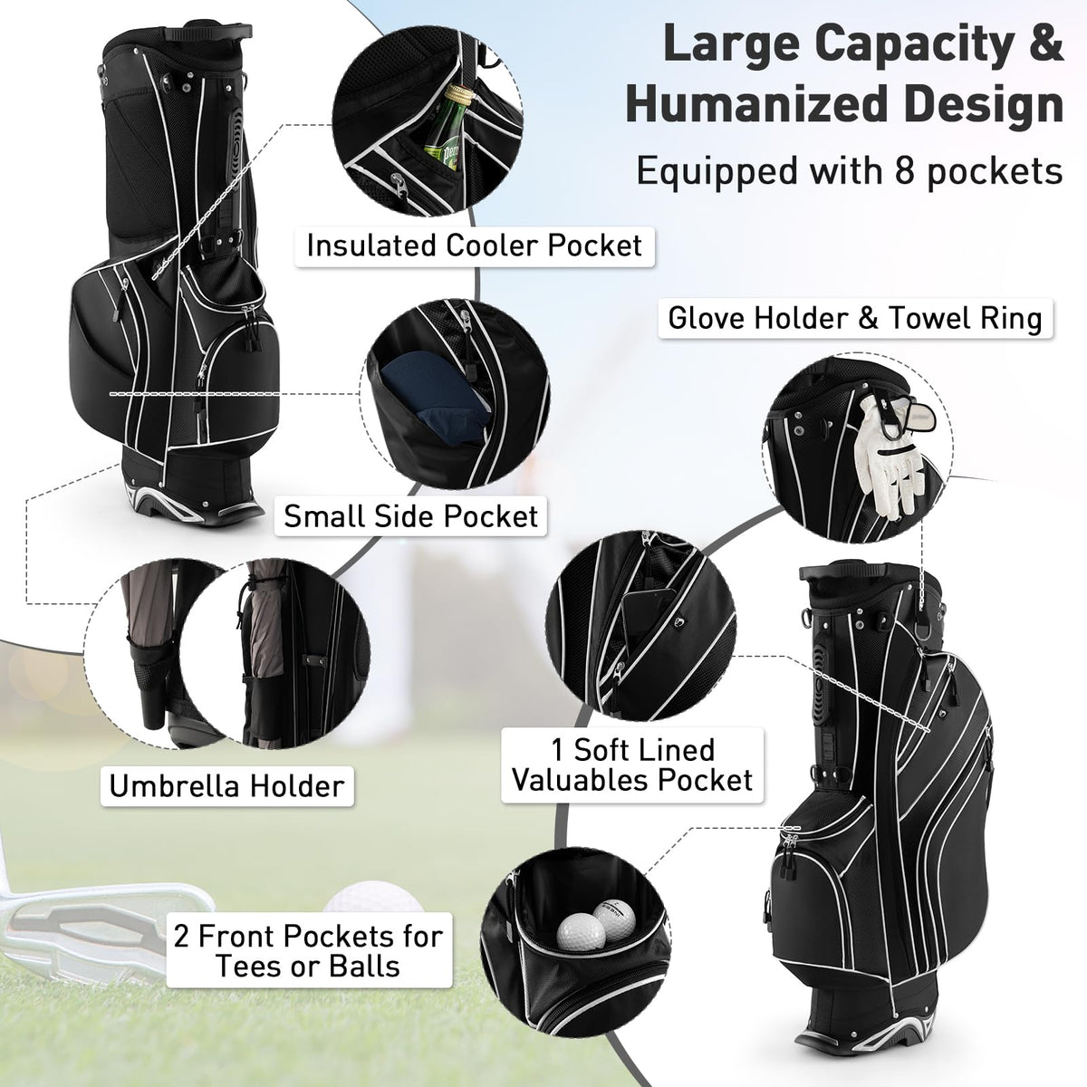 SPORFIT rain hood protects clubs from dust and drizzle.