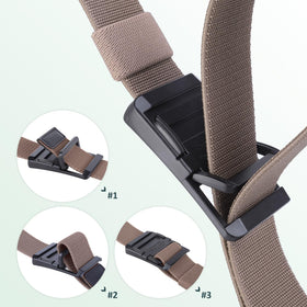 Sportmusies adjustable nylon belt shows length adjustment for a precise fit.