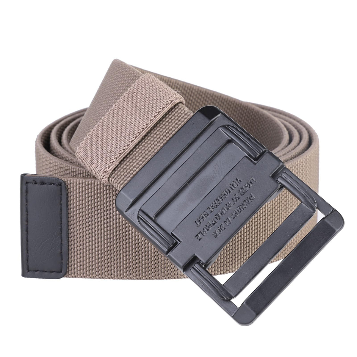 Sportmusies belt front view with alloy double-ring buckle for secure daily wear.